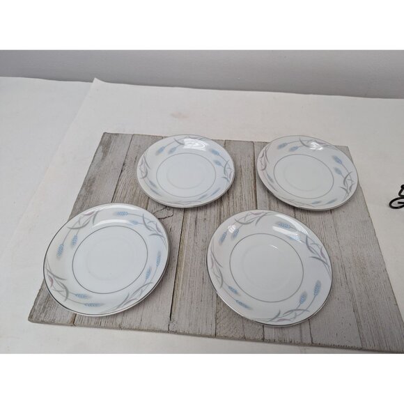 Vintage Valmont Royal Wheat Platinum Trim Set of 4 Saucers Teapcups - Picture 9 of 11